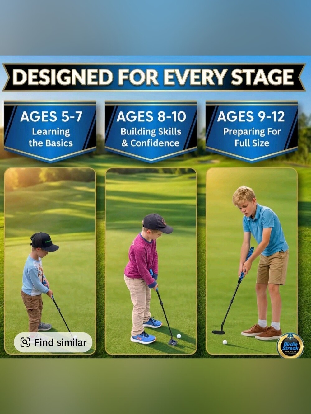 RightSize JR. Pro Series Golf Putter by Birdie Streak, Adj Length for Age 5-12 - Picture 2 of 13
